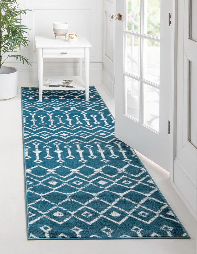 Blue 2' x 6' 7 Moroccan Trellis Runner Area Rug 100% Polypropylene Easy Clean Geometric Traditional Carpet for Interior Design Home Decor for Sale at Rug Engine