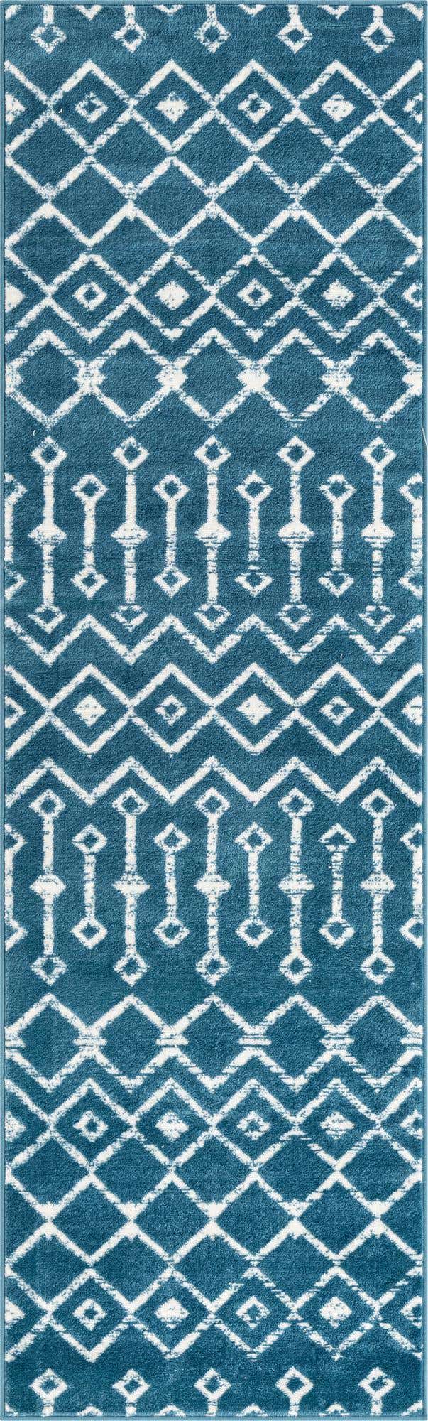 Blue 2' 6 x 8' 2 Moroccan Trellis Runner Area Rug 100% Polypropylene Easy Clean Geometric Traditional Carpet for Interior Design Home Decor for Sale at Rug Engine