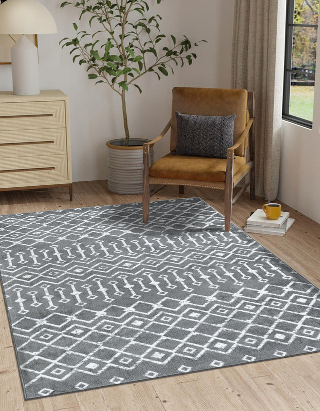 Gray 4' 1 x 6' 1 Moroccan Trellis Rectangle Area Rug 100% Polypropylene Easy Clean Geometric Traditional Carpet for Interior Design Home Decor for Sale at Rug Engine