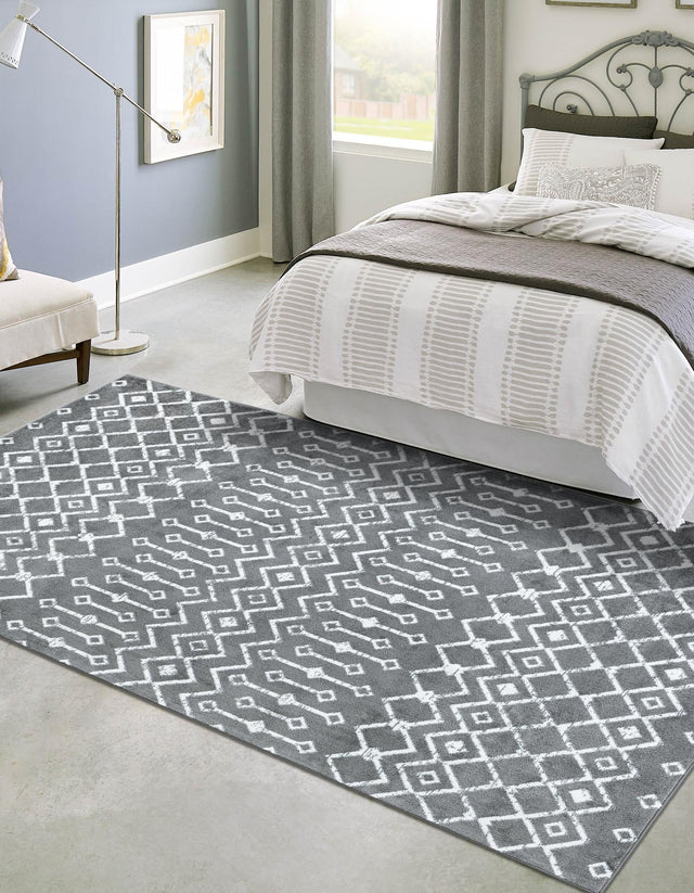 Gray 9' x 12' Moroccan Trellis Rectangle Area Rug 100% Polypropylene Easy Clean Geometric Traditional Carpet for Interior Design Home Decor for Sale at Rug Engine