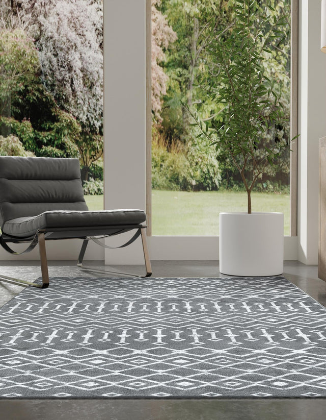 Gray 9' x 12' Moroccan Trellis Rectangle Area Rug 100% Polypropylene Easy Clean Geometric Traditional Carpet for Interior Design Home Decor for Sale at Rug Engine