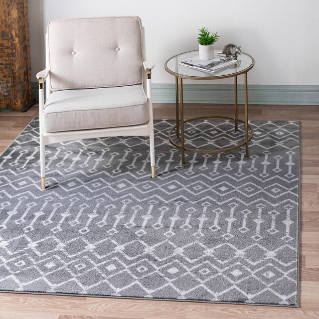 Gray 7' 10 x 7' 10 Moroccan Trellis Square Area Rug 100% Polypropylene Easy Clean Geometric Traditional Carpet for Interior Design Home Decor for Sale at Rug Engine