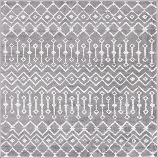 Gray 6' 1 x 6' 1 Moroccan Trellis Square Area Rug 100% Polypropylene Easy Clean Geometric Traditional Carpet for Interior Design Home Decor for Sale at Rug Engine