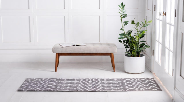 Gray 2' x 6' 7 Moroccan Trellis Runner Area Rug 100% Polypropylene Easy Clean Geometric Traditional Carpet for Interior Design Home Decor for Sale at Rug Engine