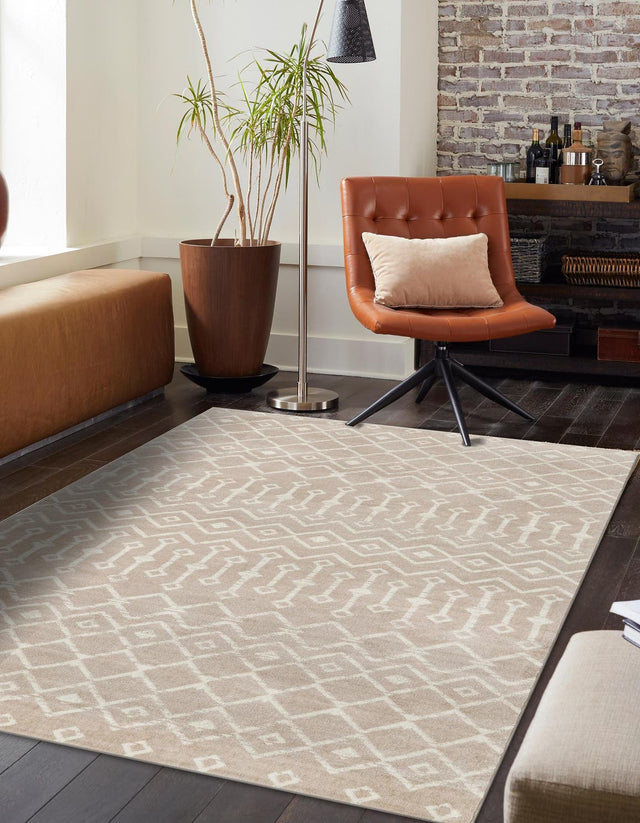 Beige 9' x 12' Moroccan Trellis Rectangle Area Rug 100% Polypropylene Easy Clean Geometric Traditional Carpet for Interior Design Home Decor for Sale at Rug Engine
