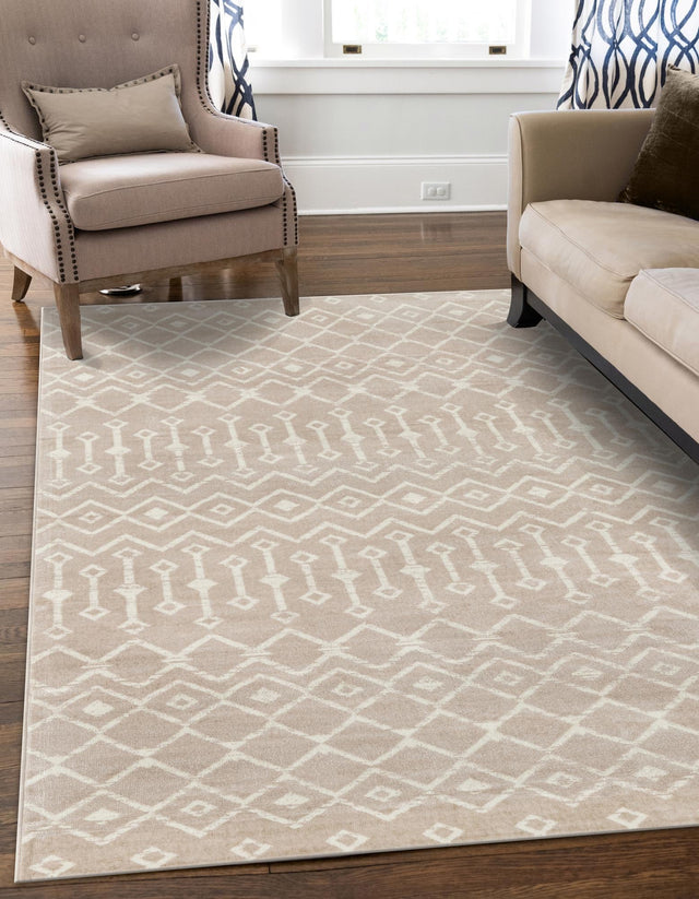 Beige 7' 1 x 10' Moroccan Trellis Rectangle Area Rug 100% Polypropylene Easy Clean Geometric Traditional Carpet for Interior Design Home Decor for Sale at Rug Engine