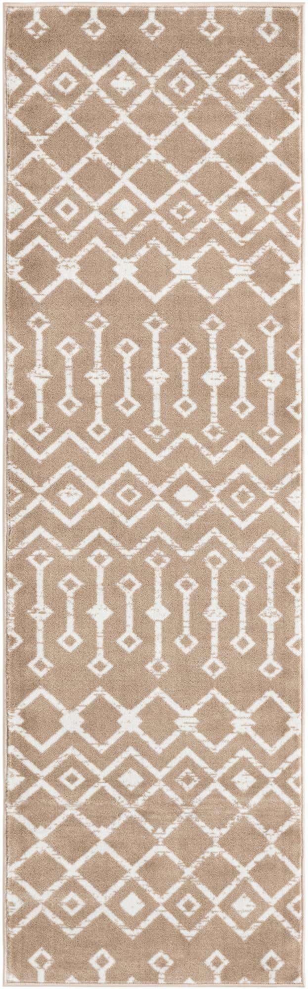 Beige 2' 6 x 8' 2 Moroccan Trellis Runner Area Rug 100% Polypropylene Easy Clean Geometric Traditional Carpet for Interior Design Home Decor for Sale at Rug Engine