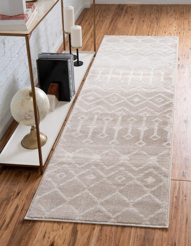 Beige 2' x 6' 7 Moroccan Trellis Runner Area Rug 100% Polypropylene Easy Clean Geometric Traditional Carpet for Interior Design Home Decor for Sale at Rug Engine
