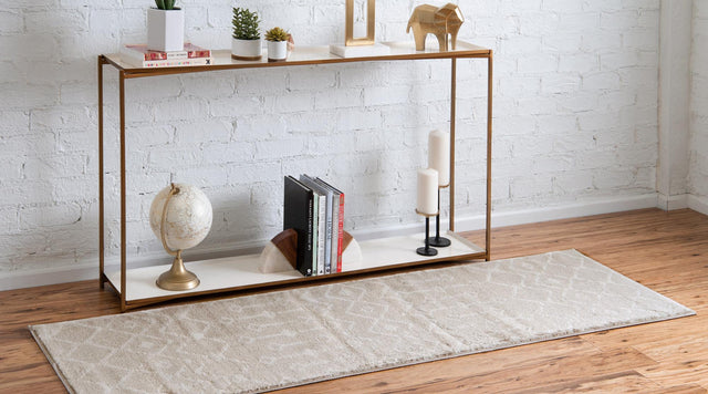 Beige 2' 6 x 8' 2 Moroccan Trellis Runner Area Rug 100% Polypropylene Easy Clean Geometric Traditional Carpet for Interior Design Home Decor for Sale at Rug Engine