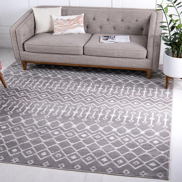 Light Gray 7' 10 x 7' 10 Moroccan Trellis Square Area Rug 100% Polypropylene Easy Clean Geometric Traditional Carpet for Interior Design Home Decor for Sale at Rug Engine