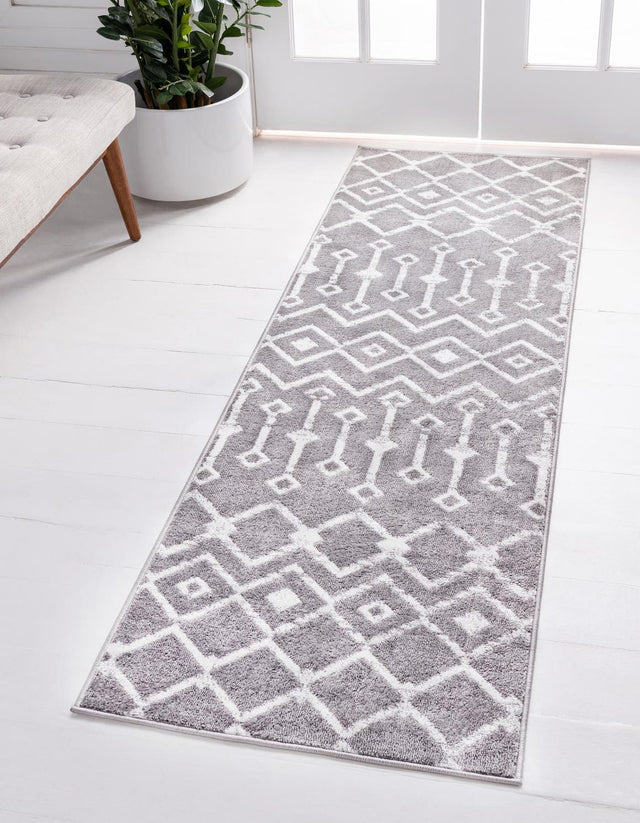 Light Gray 2' x 9' 10 Moroccan Trellis Runner Area Rug 100% Polypropylene Easy Clean Geometric Traditional Carpet for Interior Design Home Decor for Sale at Rug Engine