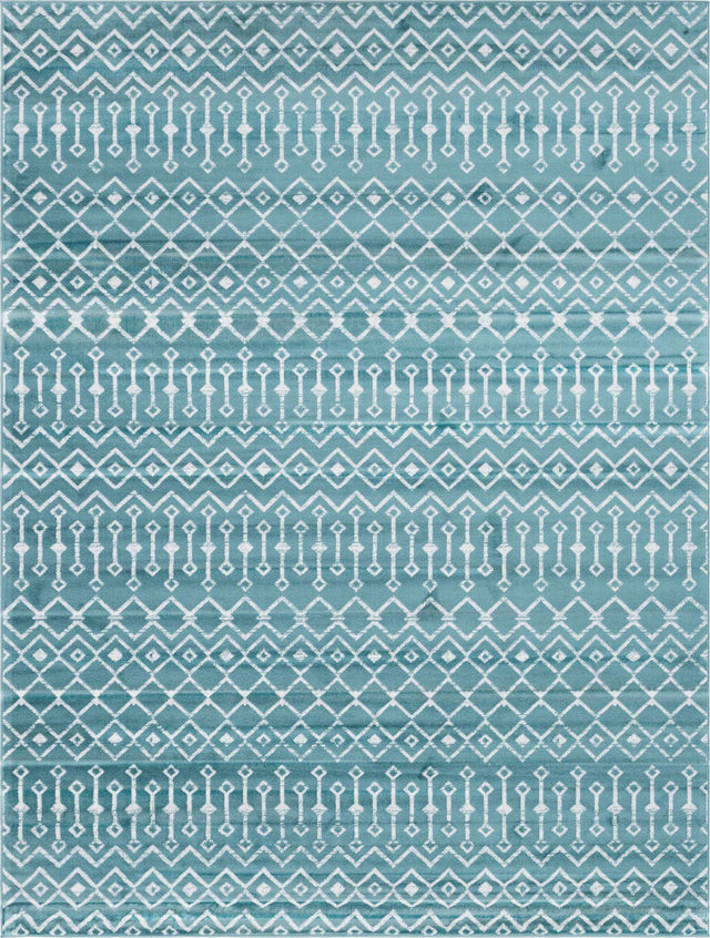 Turquoise 9' x 12' Moroccan Trellis Rectangle Area Rug 100% Polypropylene Easy Clean Geometric Traditional Carpet for Interior Design Home Decor for Sale at Rug Engine