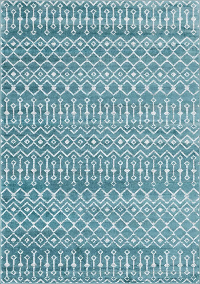 Turquoise 7' 1 x 10' Moroccan Trellis Rectangle Area Rug 100% Polypropylene Easy Clean Geometric Traditional Carpet for Interior Design Home Decor for Sale at Rug Engine