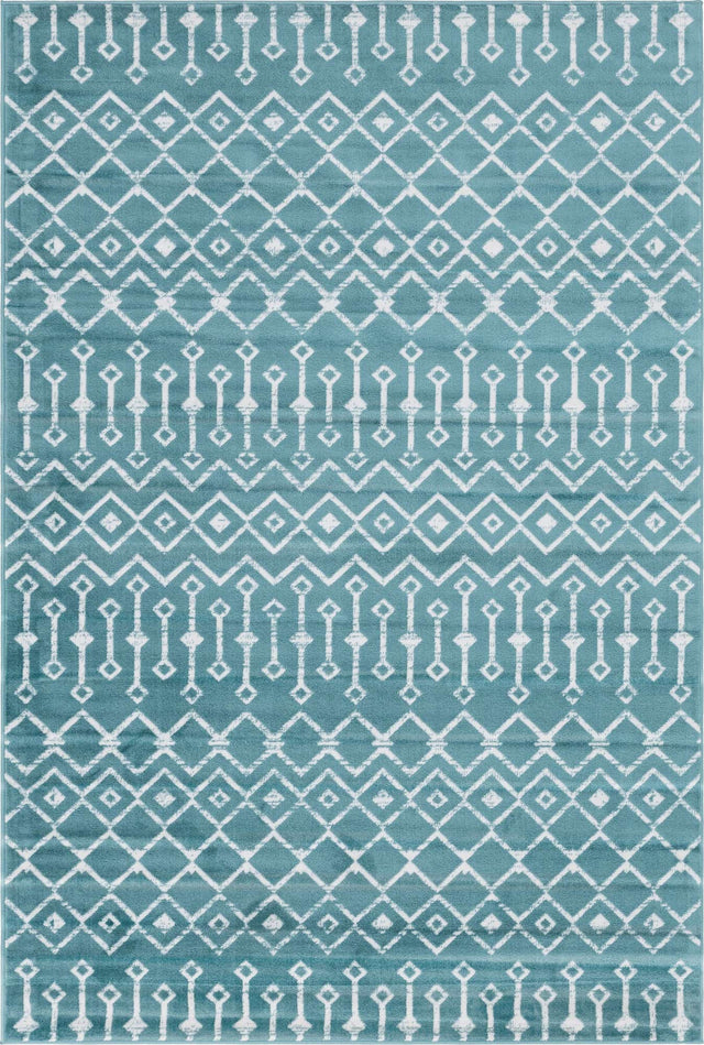 Turquoise 6' 1 x 9' Moroccan Trellis Rectangle Area Rug 100% Polypropylene Easy Clean Geometric Traditional Carpet for Interior Design Home Decor for Sale at Rug Engine