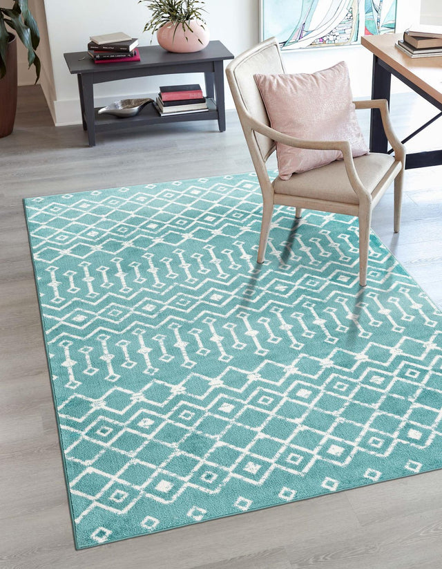 Turquoise 3' 1 x 5' 3 Moroccan Trellis Rectangle Area Rug 100% Polypropylene Easy Clean Geometric Traditional Carpet for Interior Design Home Decor for Sale at Rug Engine