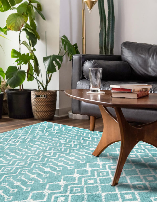 Turquoise 6' 1 x 9' Moroccan Trellis Rectangle Area Rug 100% Polypropylene Easy Clean Geometric Traditional Carpet for Interior Design Home Decor for Sale at Rug Engine
