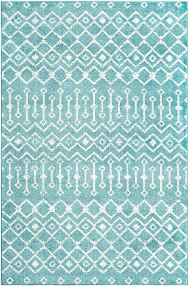 Turquoise 5' 3 x 8' Moroccan Trellis Rectangle Area Rug 100% Polypropylene Easy Clean Geometric Traditional Carpet for Interior Design Home Decor for Sale at Rug Engine