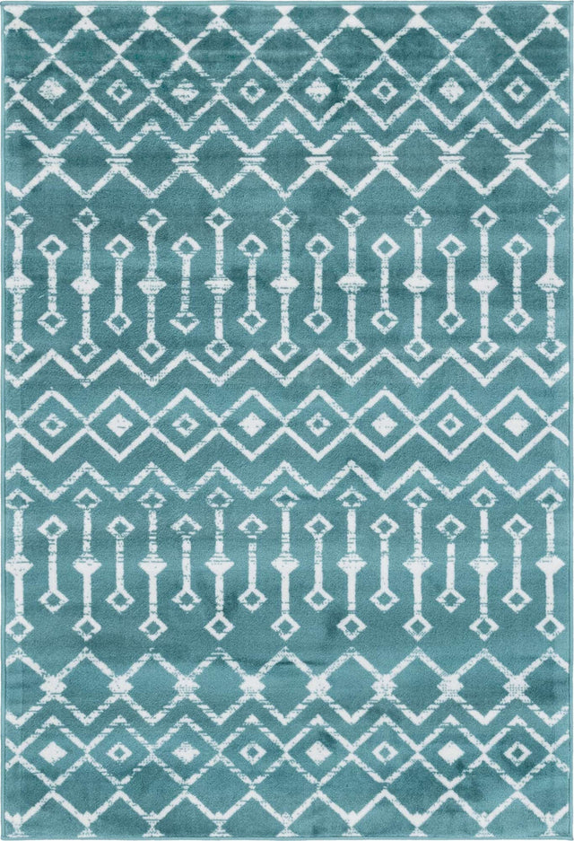 Turquoise 4' 1 x 6' 1 Moroccan Trellis Rectangle Area Rug 100% Polypropylene Easy Clean Geometric Traditional Carpet for Interior Design Home Decor for Sale at Rug Engine