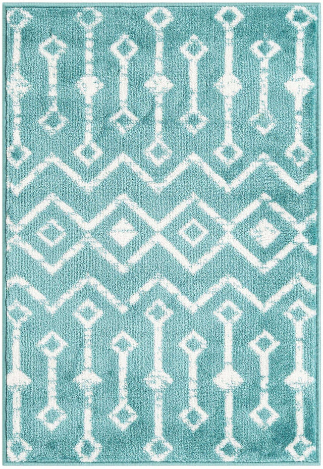 Turquoise 2' x 3' 1 Moroccan Trellis Rectangle Area Rug 100% Polypropylene Easy Clean Geometric Traditional Carpet for Interior Design Home Decor for Sale at Rug Engine