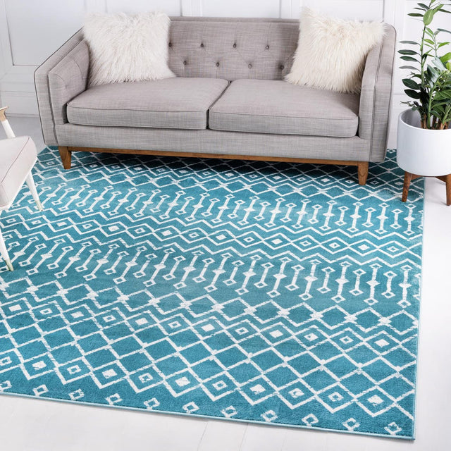 Turquoise 7' 10 x 7' 10 Moroccan Trellis Square Area Rug 100% Polypropylene Easy Clean Geometric Traditional Carpet for Interior Design Home Decor for Sale at Rug Engine