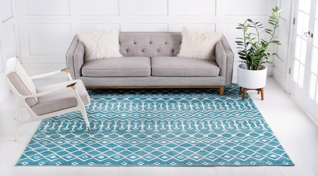 Turquoise 7' 10 x 7' 10 Moroccan Trellis Square Area Rug 100% Polypropylene Easy Clean Geometric Traditional Carpet for Interior Design Home Decor for Sale at Rug Engine