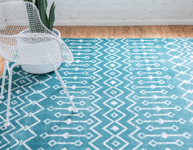 Turquoise 7' 10 x 7' 10 Moroccan Trellis Square Area Rug 100% Polypropylene Easy Clean Geometric Traditional Carpet for Interior Design Home Decor for Sale at Rug Engine