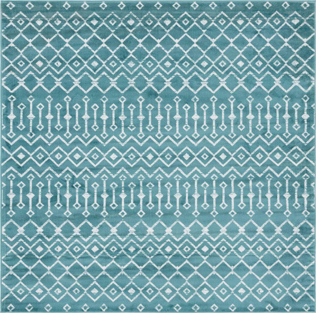 Turquoise 7' 10 x 7' 10 Moroccan Trellis Square Area Rug 100% Polypropylene Easy Clean Geometric Traditional Carpet for Interior Design Home Decor for Sale at Rug Engine