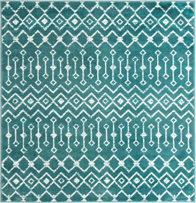 Turquoise 6' 1 x 6' 1 Moroccan Trellis Square Area Rug 100% Polypropylene Easy Clean Geometric Traditional Carpet for Interior Design Home Decor for Sale at Rug Engine