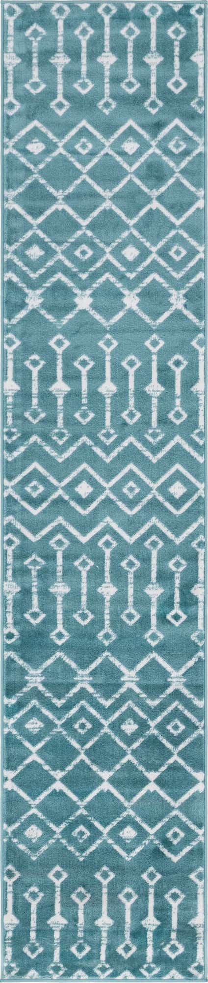 Turquoise 2' x 9' 10 Moroccan Trellis Runner Area Rug 100% Polypropylene Easy Clean Geometric Traditional Carpet for Interior Design Home Decor for Sale at Rug Engine