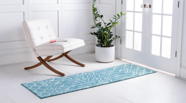 Turquoise 2' x 6' 7 Moroccan Trellis Runner Area Rug 100% Polypropylene Easy Clean Geometric Traditional Carpet for Interior Design Home Decor for Sale at Rug Engine