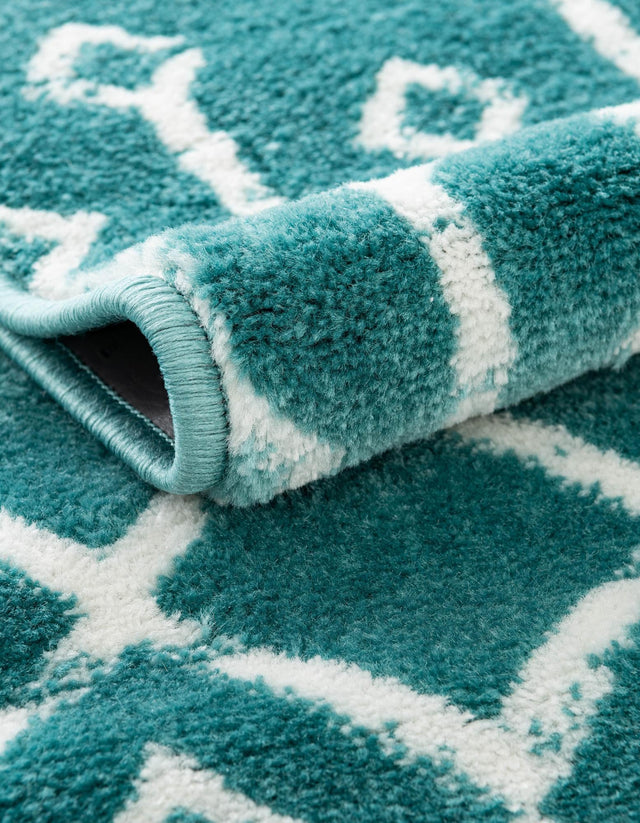 Turquoise 2' x 9' 10 Moroccan Trellis Runner Area Rug 100% Polypropylene Easy Clean Geometric Traditional Carpet for Interior Design Home Decor for Sale at Rug Engine