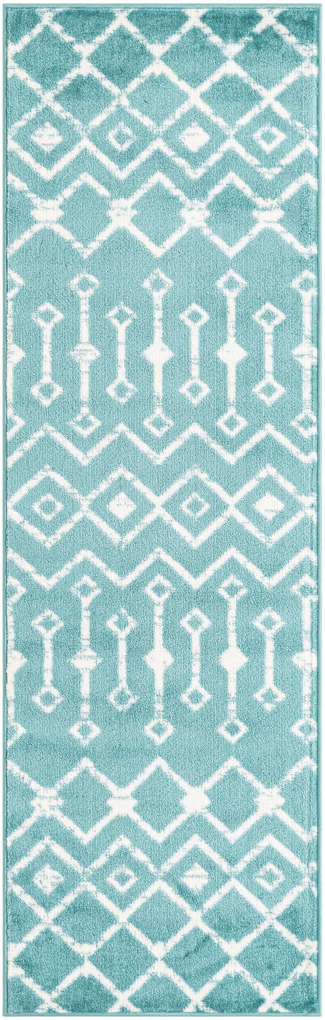Turquoise 2' x 6' 7 Moroccan Trellis Runner Area Rug 100% Polypropylene Easy Clean Geometric Traditional Carpet for Interior Design Home Decor for Sale at Rug Engine