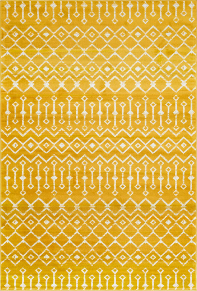 Yellow 6' 1 x 9' Moroccan Trellis Rectangle Area Rug 100% Polypropylene Easy Clean Geometric Traditional Carpet for Interior Design Home Decor for Sale at Rug Engine