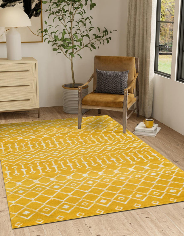 Yellow 2' x 3' 1 Moroccan Trellis Rectangle Area Rug 100% Polypropylene Easy Clean Geometric Traditional Carpet for Interior Design Home Decor for Sale at Rug Engine