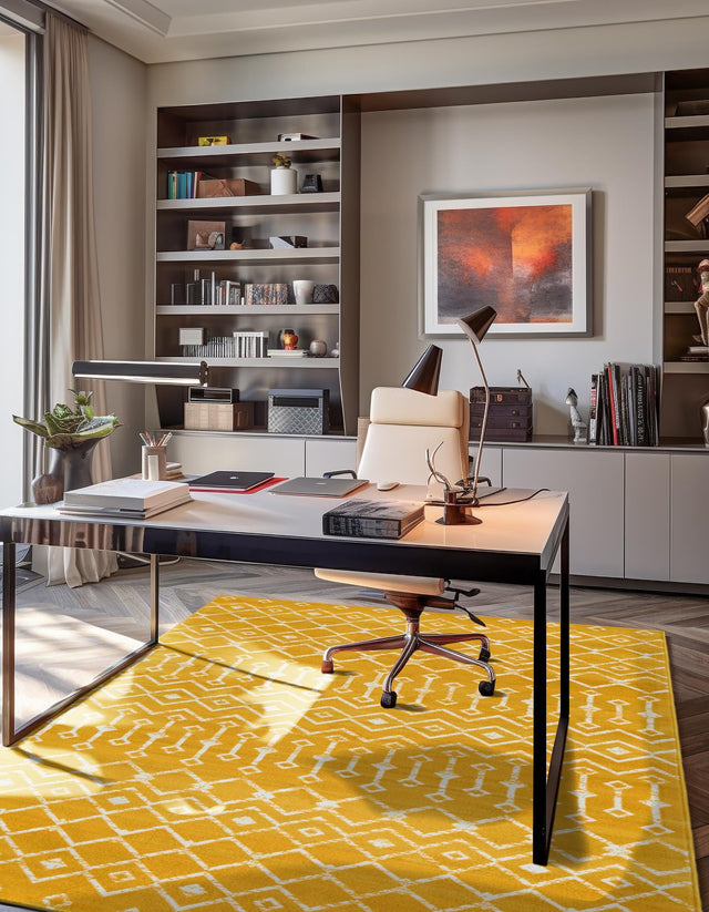 Yellow 12' x 16' 1 Moroccan Trellis Rectangle Area Rug 100% Polypropylene Easy Clean Geometric Traditional Carpet for Interior Design Home Decor for Sale at Rug Engine
