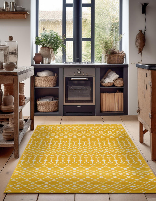 Yellow 7' 10 x 11' Moroccan Trellis Rectangle Area Rug 100% Polypropylene Easy Clean Geometric Traditional Carpet for Interior Design Home Decor for Sale at Rug Engine