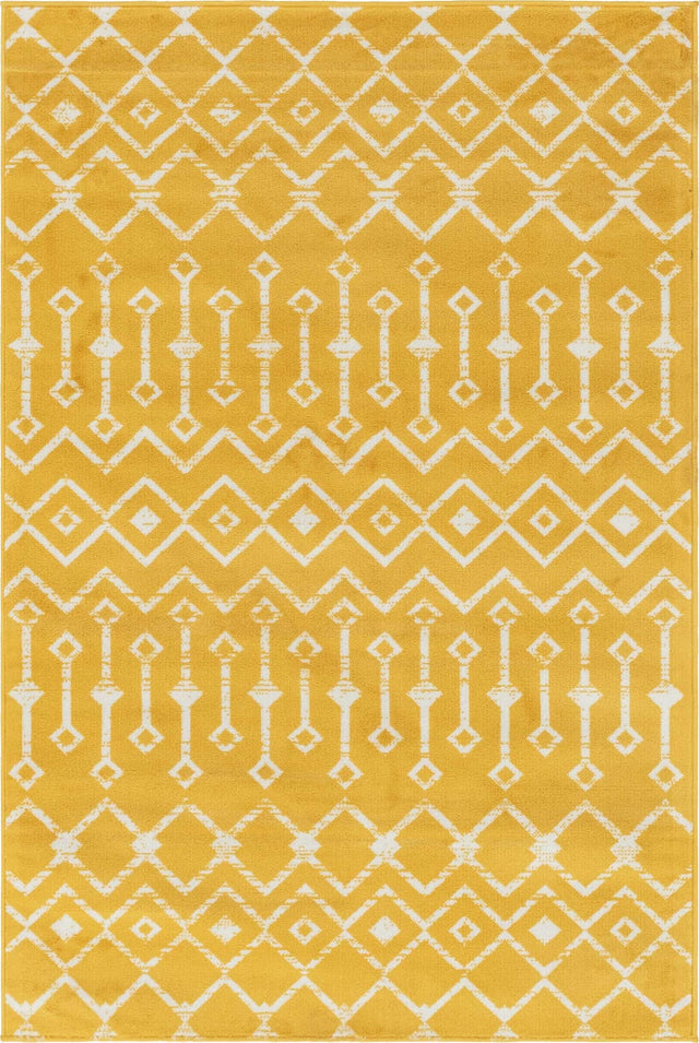 Yellow 4' 1 x 6' 1 Moroccan Trellis Rectangle Area Rug 100% Polypropylene Easy Clean Geometric Traditional Carpet for Interior Design Home Decor for Sale at Rug Engine