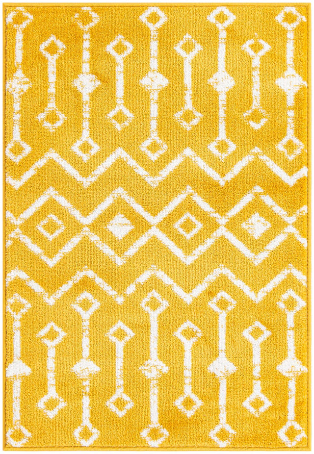 Yellow 2' x 3' 1 Moroccan Trellis Rectangle Area Rug 100% Polypropylene Easy Clean Geometric Traditional Carpet for Interior Design Home Decor for Sale at Rug Engine