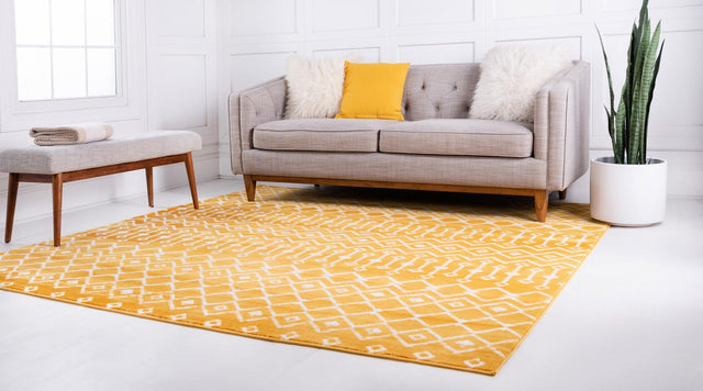 Yellow 12' x 12' Moroccan Trellis Square Area Rug 100% Polypropylene Easy Clean Geometric Traditional Carpet for Interior Design Home Decor for Sale at Rug Engine