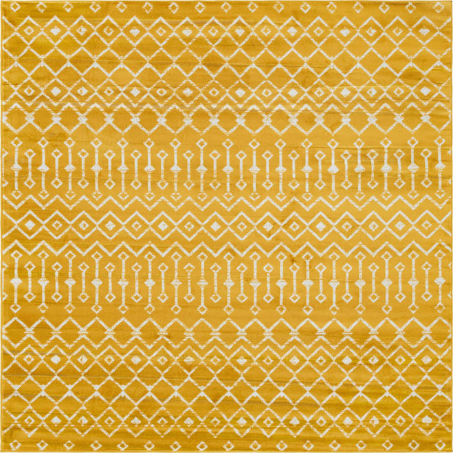 Yellow 7' 10 x 7' 10 Moroccan Trellis Square Area Rug 100% Polypropylene Easy Clean Geometric Traditional Carpet for Interior Design Home Decor for Sale at Rug Engine