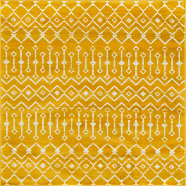 Yellow 6' 1 x 6' 1 Moroccan Trellis Square Area Rug 100% Polypropylene Easy Clean Geometric Traditional Carpet for Interior Design Home Decor for Sale at Rug Engine