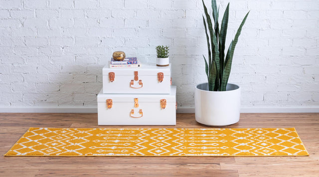 Yellow 2' 6 x 8' 2 Moroccan Trellis Runner Area Rug 100% Polypropylene Easy Clean Geometric Traditional Carpet for Interior Design Home Decor for Sale at Rug Engine