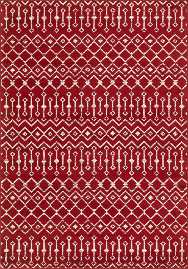 Red 7' 1 x 10' Moroccan Trellis Rectangle Area Rug 100% Polypropylene Easy Clean Geometric Traditional Carpet for Interior Design Home Decor for Sale at Rug Engine