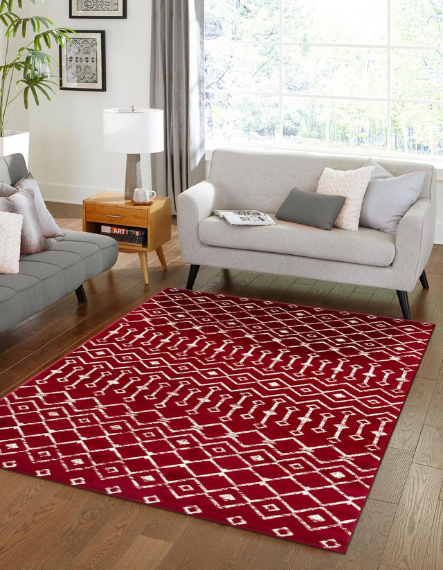 Red 3' 1 x 5' 3 Moroccan Trellis Rectangle Area Rug 100% Polypropylene Easy Clean Geometric Traditional Carpet for Interior Design Home Decor for Sale at Rug Engine