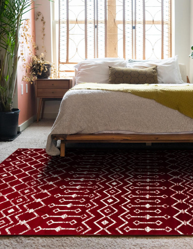 Red 7' 10 x 10' Moroccan Trellis Rectangle Area Rug 100% Polypropylene Easy Clean Geometric Traditional Carpet for Interior Design Home Decor for Sale at Rug Engine