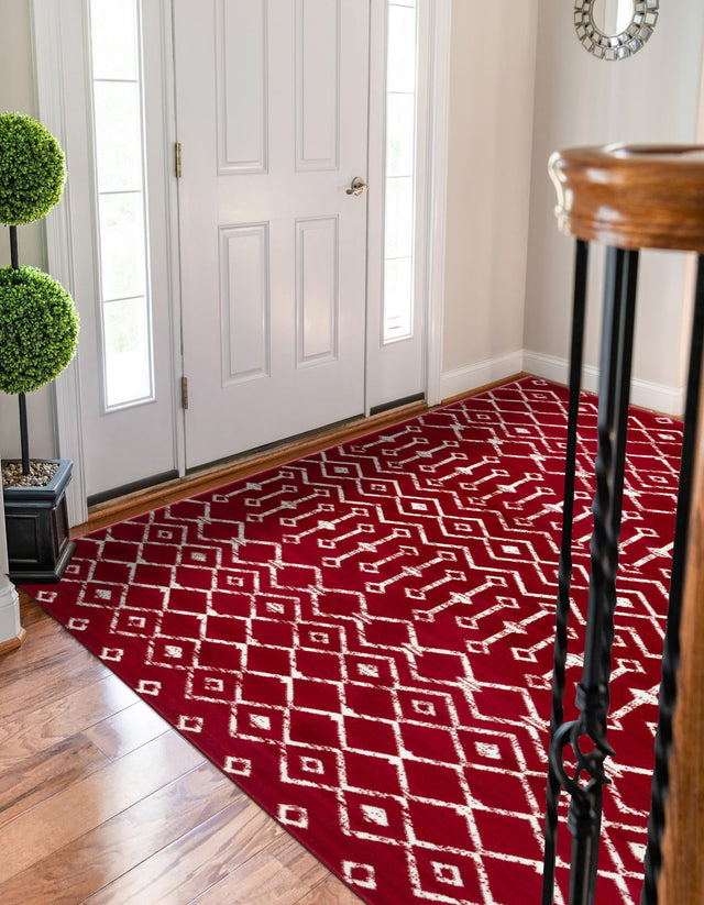 Red 7' 1 x 10' Moroccan Trellis Rectangle Area Rug 100% Polypropylene Easy Clean Geometric Traditional Carpet for Interior Design Home Decor for Sale at Rug Engine