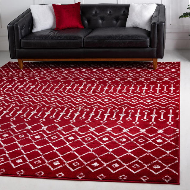 Red 7' 10 x 7' 10 Moroccan Trellis Square Area Rug 100% Polypropylene Easy Clean Geometric Traditional Carpet for Interior Design Home Decor for Sale at Rug Engine