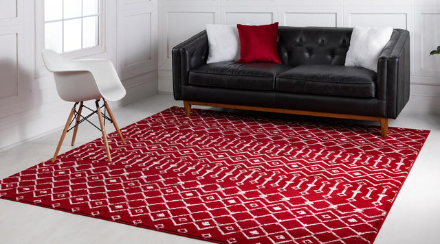 Red 7' 10 x 7' 10 Moroccan Trellis Square Area Rug 100% Polypropylene Easy Clean Geometric Traditional Carpet for Interior Design Home Decor for Sale at Rug Engine