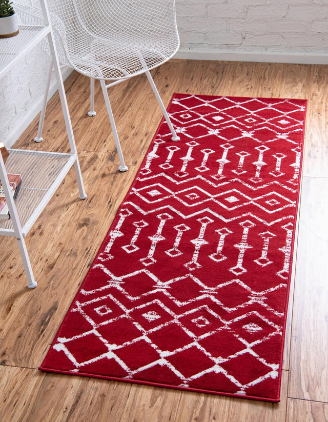 Red 2' x 9' 10 Moroccan Trellis Runner Area Rug 100% Polypropylene Easy Clean Geometric Traditional Carpet for Interior Design Home Decor for Sale at Rug Engine