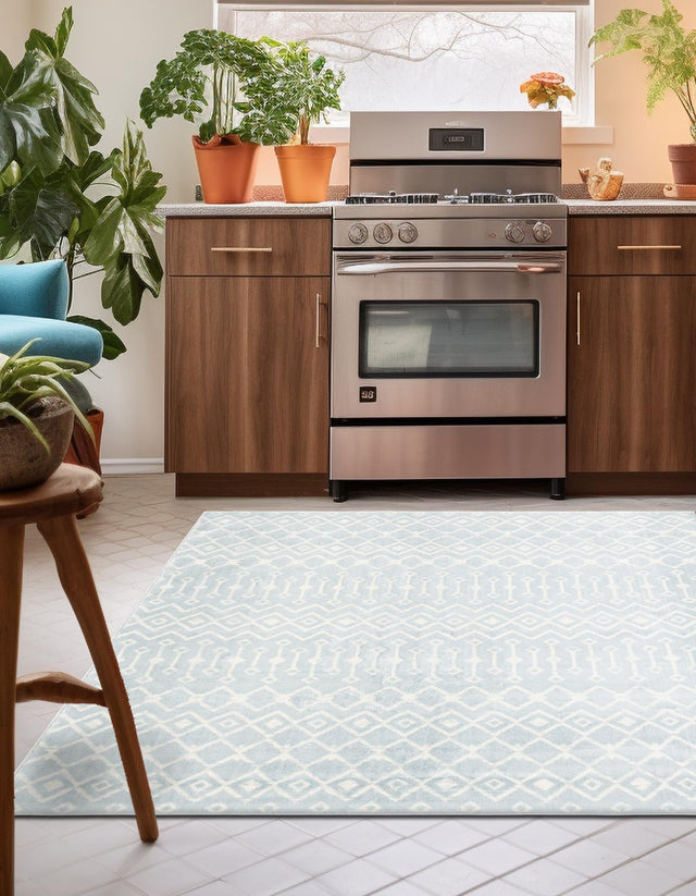 Light Blue 6' 1 x 6' 1 Moroccan Trellis Square Area Rug 100% Polypropylene Easy Clean Geometric Traditional Carpet for Interior Design Home Decor for Sale at Rug Engine